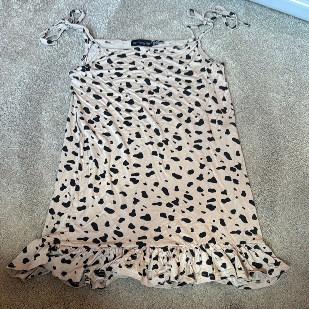 PrettyLittleThing Cream and Black Spotted Dress